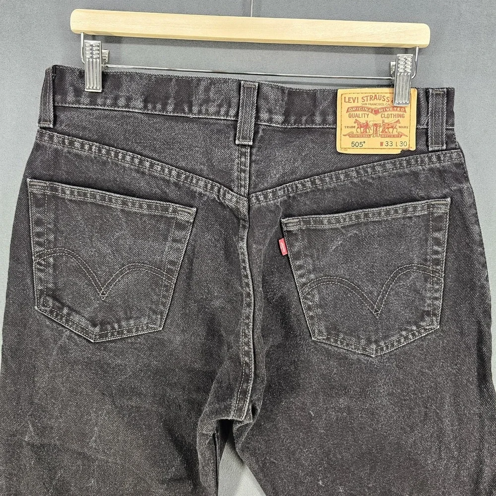 Levis 505 Jeans Mens 33x23 Black Denim‎ Regular Fit Straight Leg